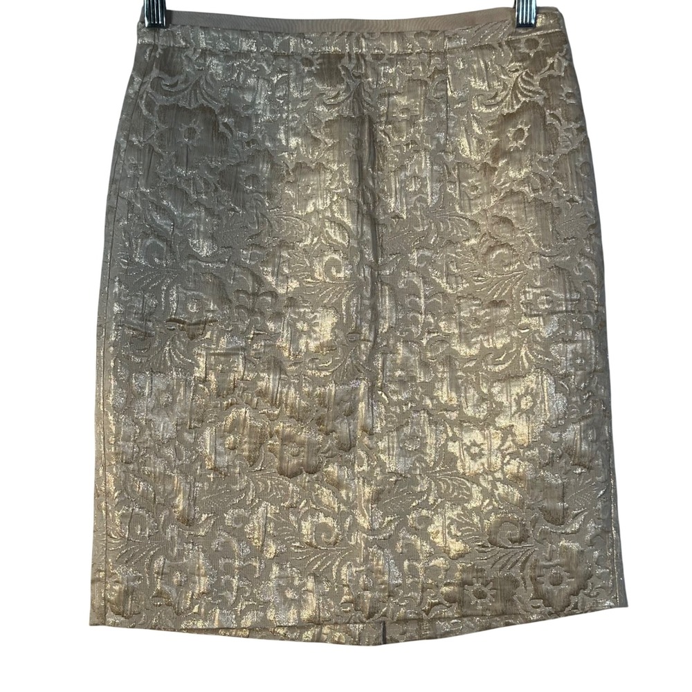 Ann Taylor LOFT Metallic Jacquard Brocade Pencil Skirt Women's Size 2‎ Gold